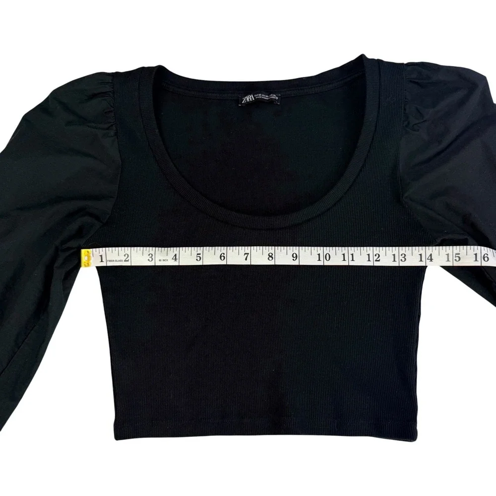 Zara Puff Sleeve Ribbed Knit‎ Crop Top Coquette Romantic Minimalist Chic M
